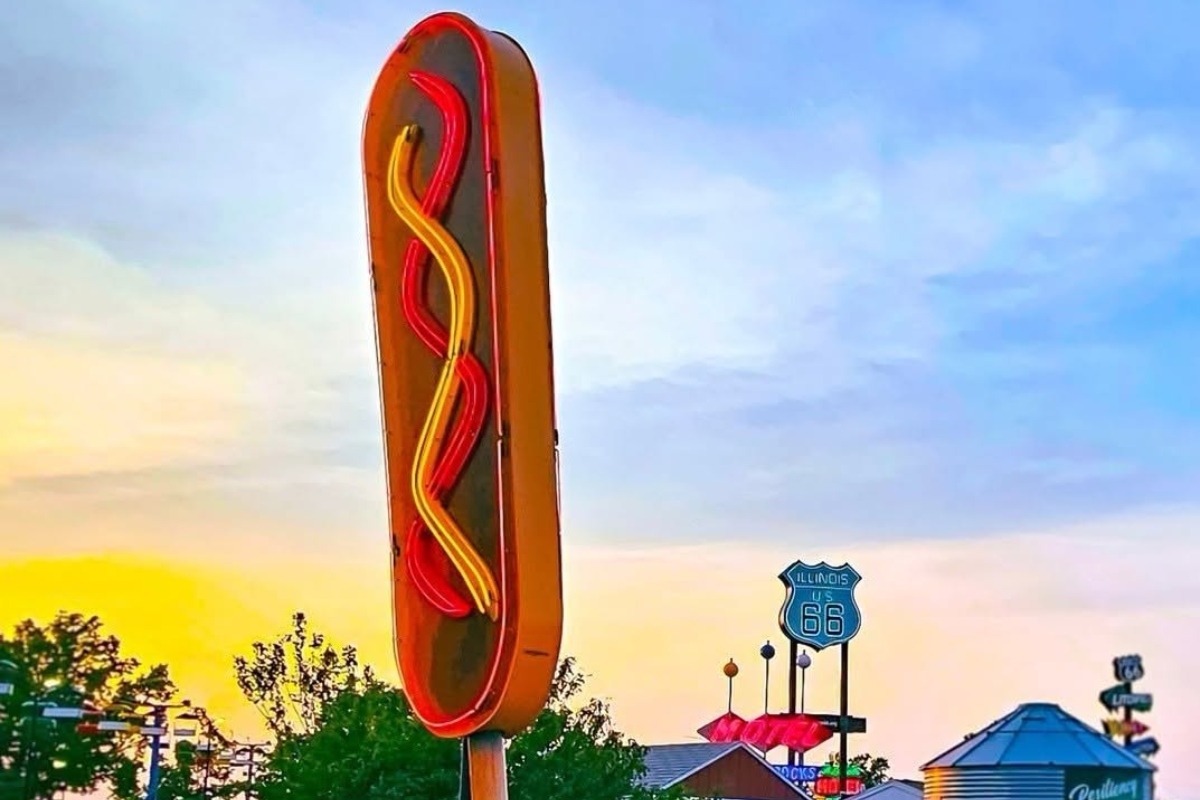 This nearly 25-foot-tall Cozy Dog has been installed on the Illinois State Fairgrounds.