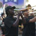 One of the marching bands in the Illinois State Fair "Miles of Smiles" Parade Thursday, August 13.