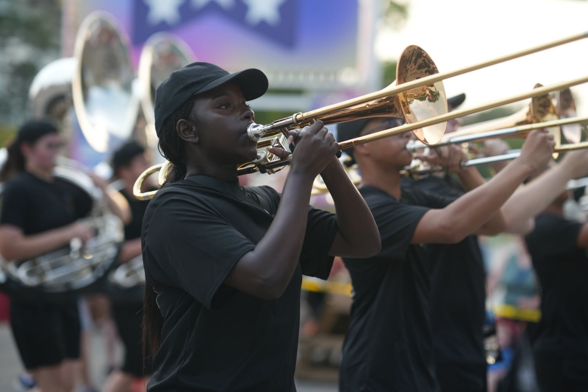 One of the marching bands in the Illinois State Fair "Miles of Smiles" Parade Thursday, August 13.