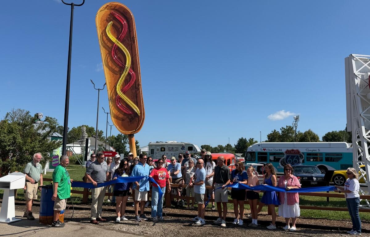 A ribbon-cutting was held Saturday, August 22, for the new Cozy Dog monument that's part of the Route 66 Experience at the Illinois State Fairgrounds.