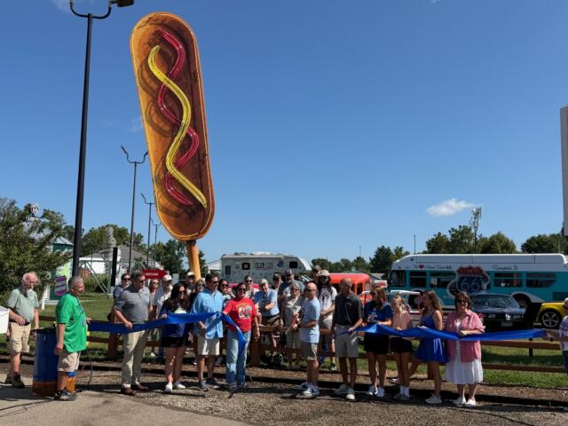 A ribbon-cutting was held Saturday, August 22, for the new Cozy Dog monument that's part of the Route 66 Experience at the Illinois State Fairgrounds.