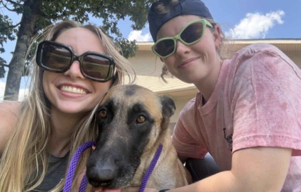 Animal Protective League staff members Amelia Bluhm and Jenna Holmes help care for a dog at Barrow County Animal Services in Georgia.