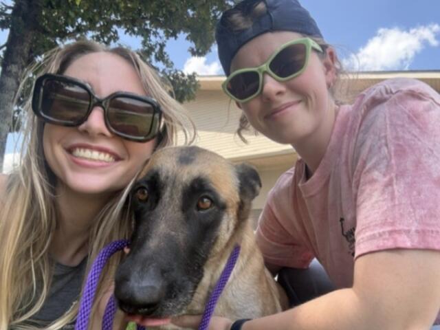 Animal Protective League staff members Amelia Bluhm and Jenna Holmes help care for a dog at Barrow County Animal Services in Georgia.