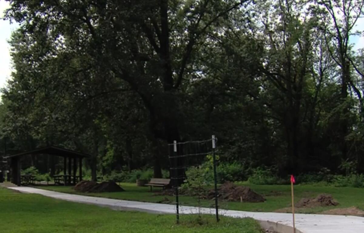 Storm damage at Lincoln Homestead State Park and Memorial.