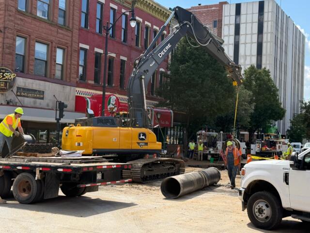 A water main section was waited on the ground as crews worked on a break at 5th and Monroe Friday, Aug. 28.