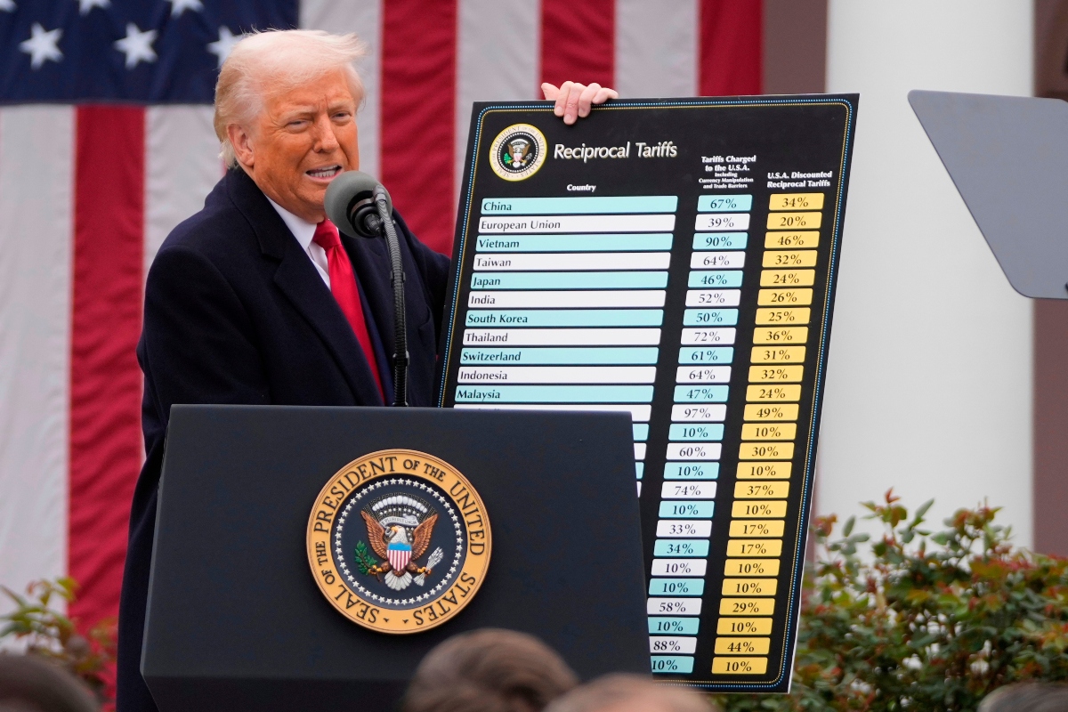 FILE - President Donald Trump speaks during an event to announce new tariffs in the Rose Garden at the White House on April 2, 2025, in Washington. (AP Photo/Mark Schiefelbein, File)
