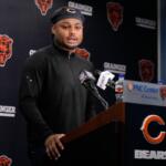 Chicago Bears defensive back Coby Bryant speaks during news conference at the team's NFL football training camp, Wednesday, July 29, 2026, in Lake Forest, Ill. (AP Photo/Nam Y. Huh)