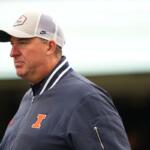 FILE - Illinois head coach Bret Bielema looks on before an NCAA college football game against Washington, Oct. 25, 2025, in Seattle. (AP Photo/Lindsey Wasson, File)