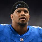 FILE - Detroit Lions defensive end Marcus Davenport walks to the locker room before an NFL football game against the Los Angeles Rams, Sept. 8, 2024, in Detroit. (AP Photo/David Dermer, File)
