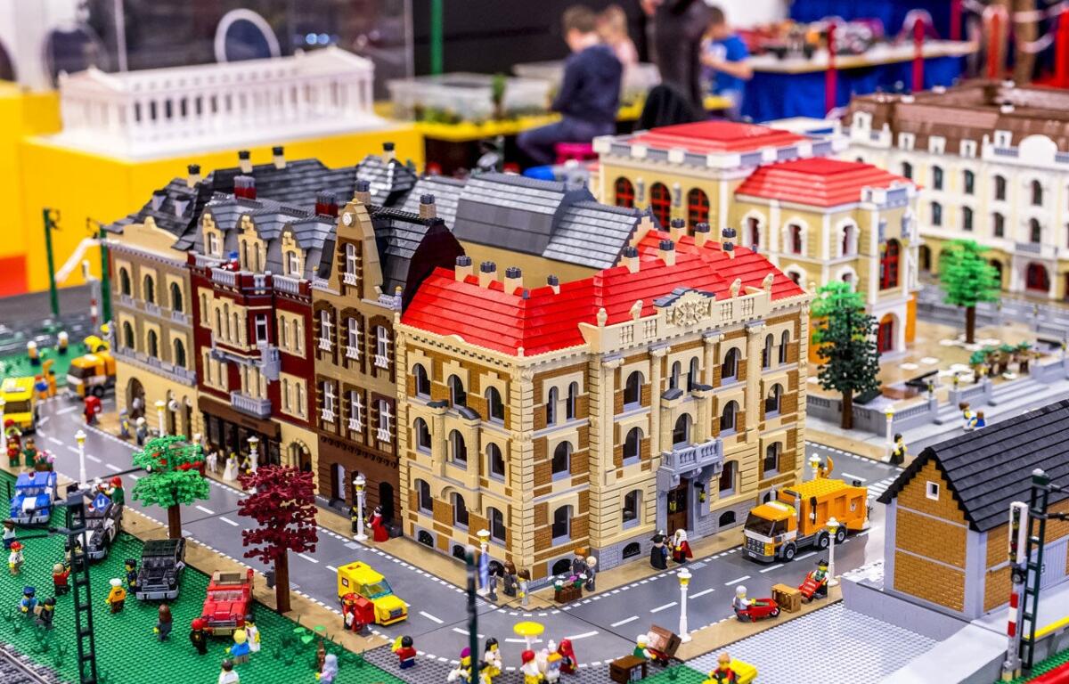 An image of a "LEGO city" you could build at the "Springfield Brick Convention."
