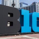 Indianapolis - Circa March 2022: Big Ten Conference logo also stylized as the Big 10 or B1G in downtown for the NCAA basketball tournament.