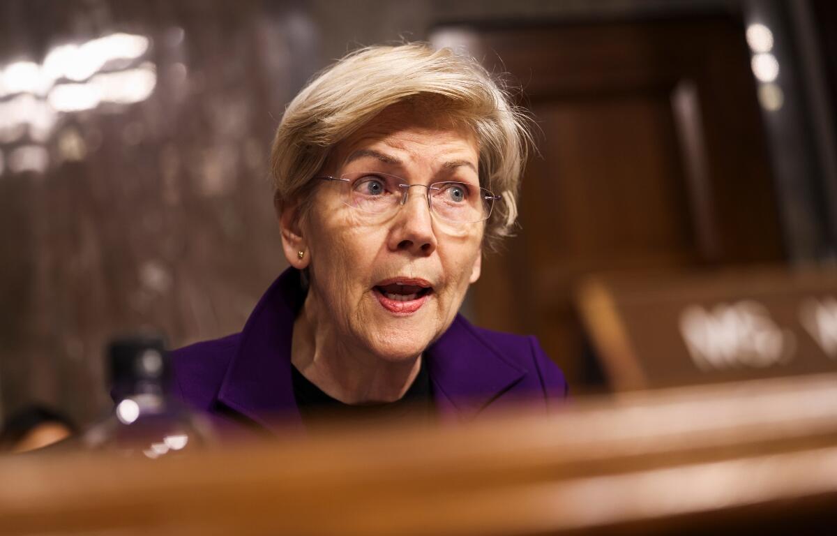 WASHINGTON - January 14 2025: Senator Elizabeth Warren (D-Mass.) speaks during Pete Hegseth's confirmation hearing before the Senate Armed Services Committee