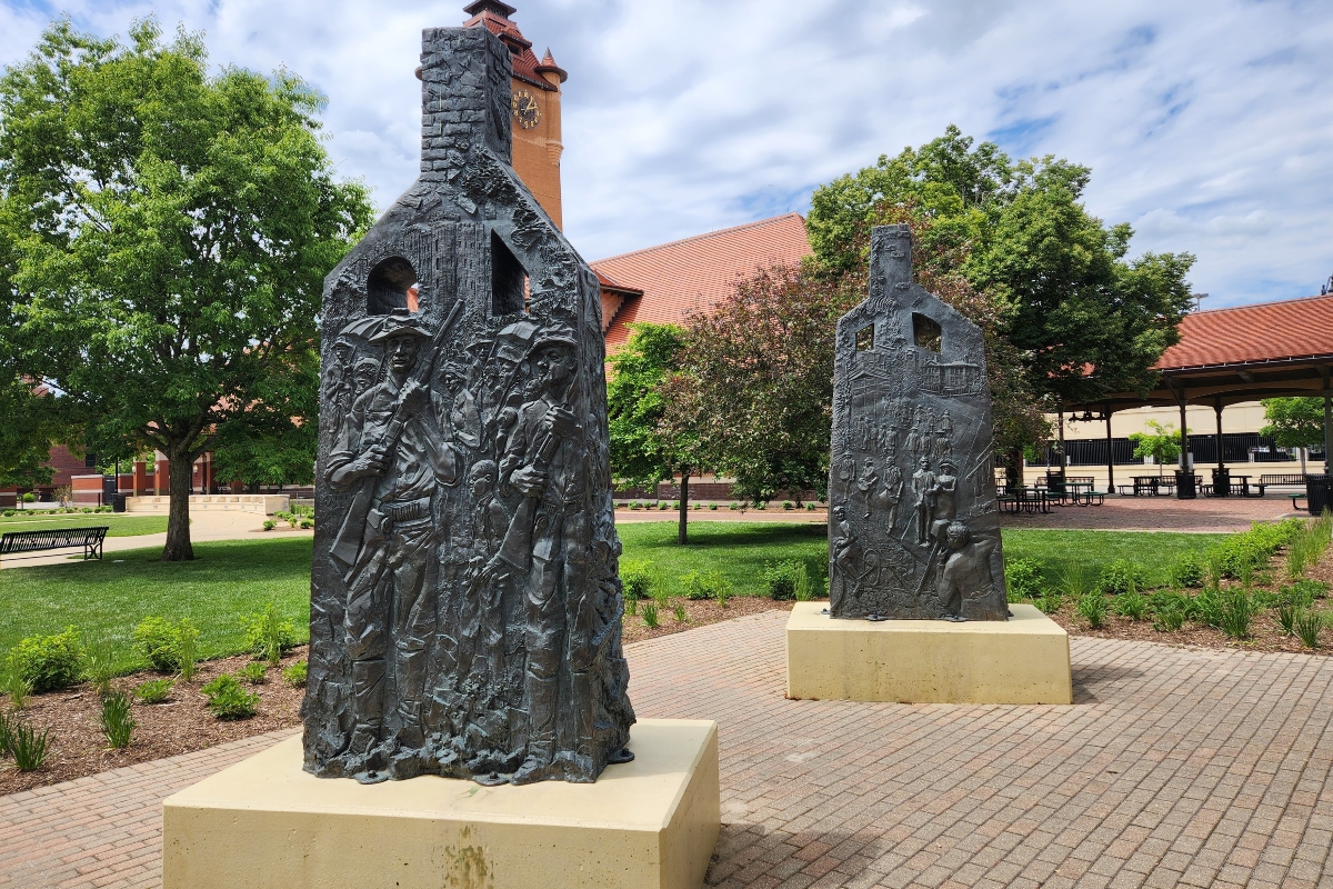 Springfield, IL, May 24, 2025, Ruined Chimneys Massacre Memorial, Springfield race riot of 1908, Union Square Park.
