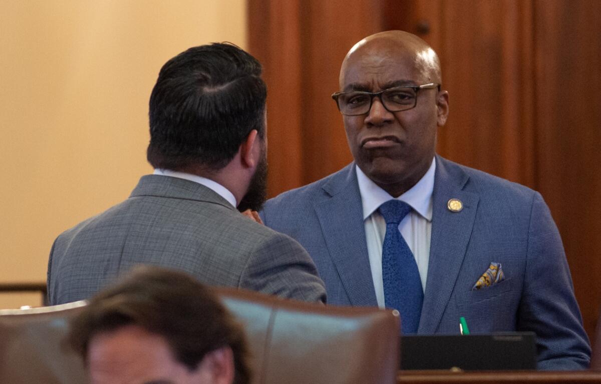 Illinois Attorney General Kwame Raoul is pictured on the floor of the state Senate chamber in Springfield in May 2025. (Capitol News Illinois photo by Jerry Nowicki)