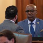 Illinois Attorney General Kwame Raoul is pictured on the floor of the state Senate chamber in Springfield in May 2025. (Capitol News Illinois photo by Jerry Nowicki)