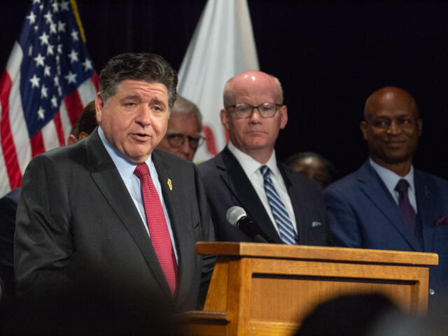 Gov. JB Pritzker speaks at an event at the Illinois Governor’s Mansion in Springfield on Aug. 11, 2026. (Capitol News Illinois photo by Jerry Nowicki)