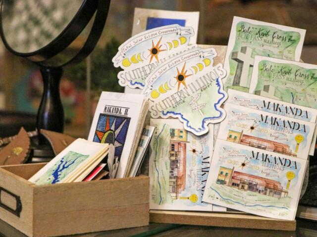 Stickers advertise tourism attractions in southern Illinois. (Medill Illinois News Bureau photo by Sonya Dymova)
