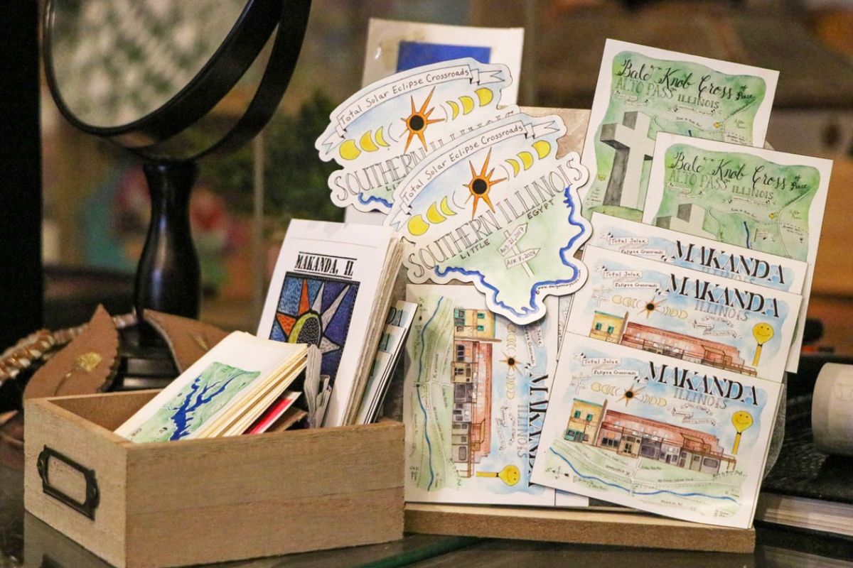 Stickers advertise tourism attractions in southern Illinois. (Medill Illinois News Bureau photo by Sonya Dymova)