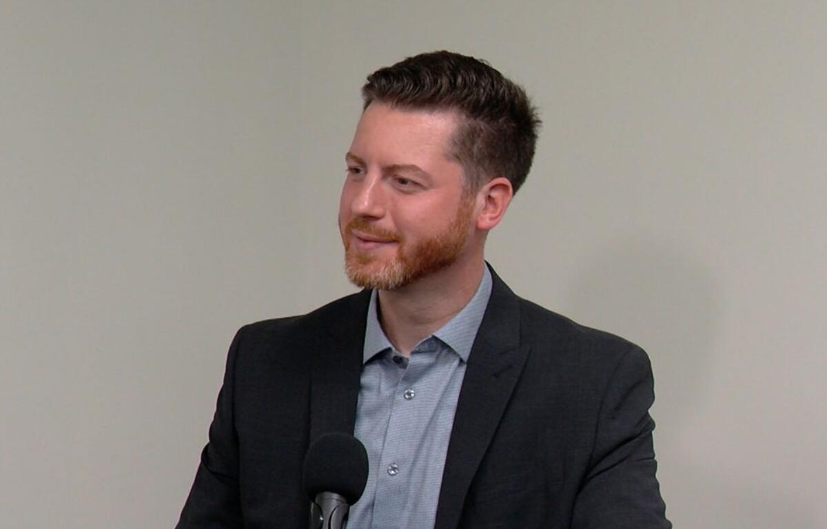 Collin Corbett, independent candidate for governor, sits for an interview in the Capitol News Illinois recording studio. (Capitol News Illinois photo by Andrew Campbell)