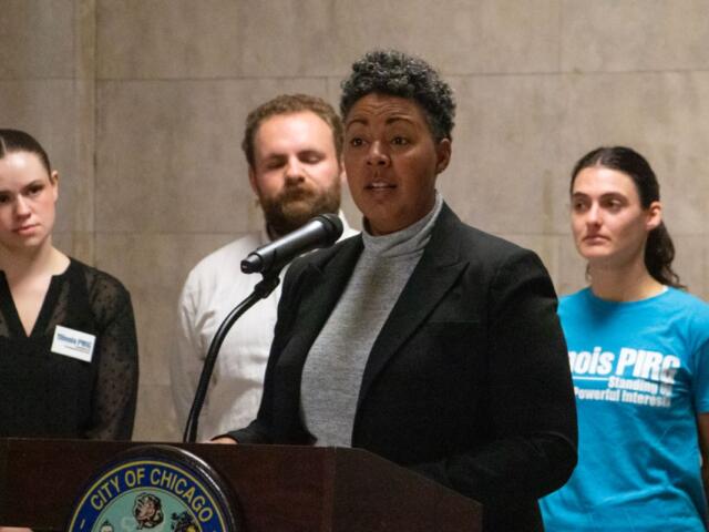Chicago Ald. Maria Hadden speaks at a Sept. 29, 2026, news conference at Chicago City Hall. (Capitol News Illinois photo by Maggie Dougherty)