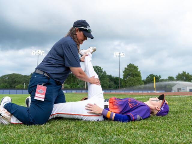 Athelitic training faculty and students working on athletes from the Women's Professional Baseball League (WPBL) before their game on Wednesday, August 19, 2026.