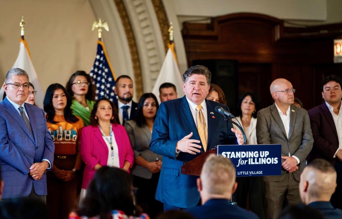Gov. JB Pritzker spoke Tuesday, September 15, in Chicago's "Little Village" neighborhood about "Operation Midway Blitz."