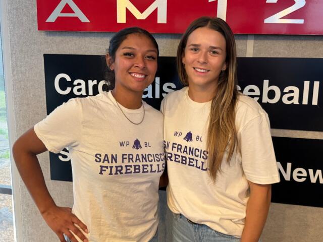 Samantha Gutierrez (left), and Ela Day Bedard, players on the Women's Professional Baseball League's San Francisco Firebells.