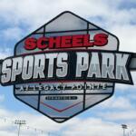The sign at the entrance to Scheel's Sports Park.