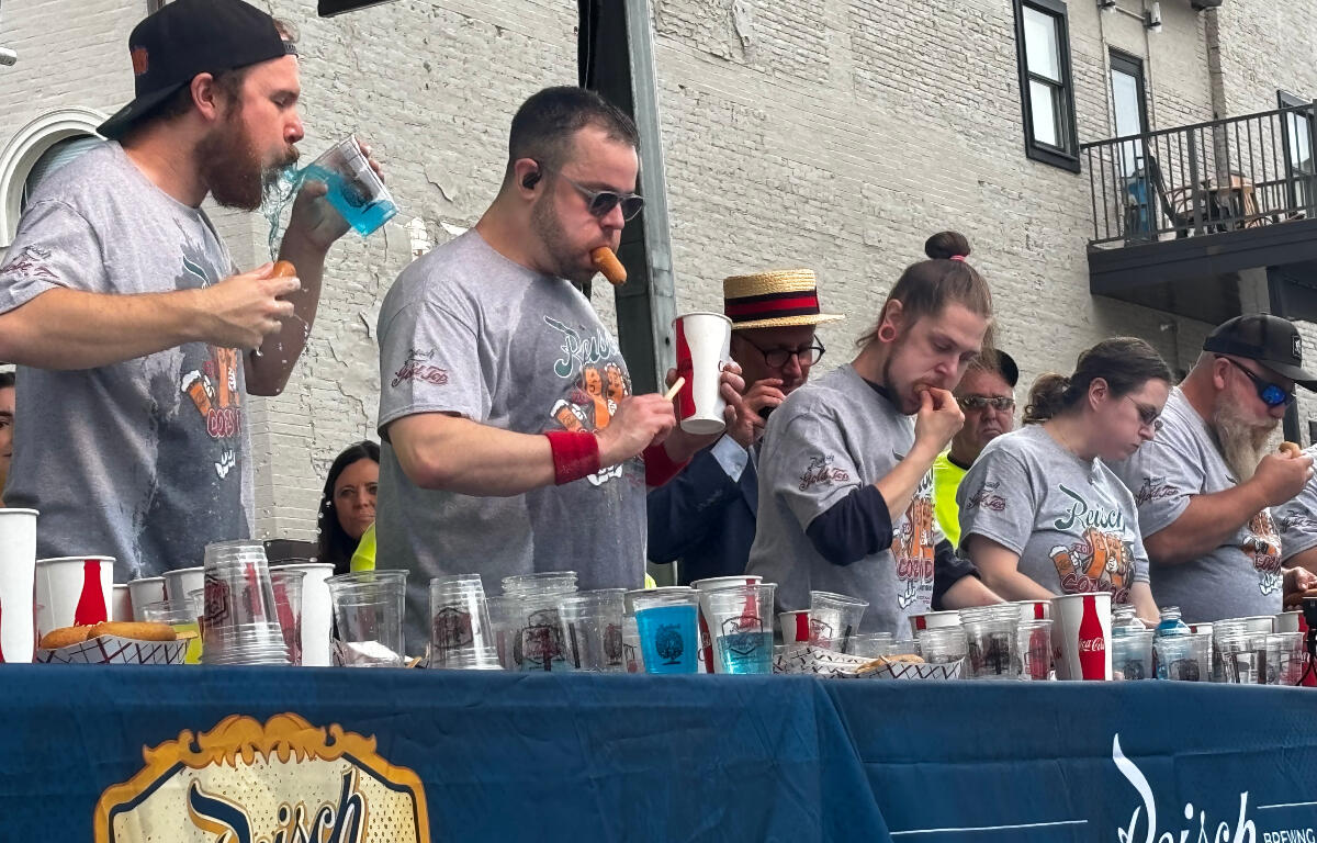 Patrick Bertoletti won the inaugural Cozy Dog eating competition at the International Route 66 Mother Road Festival Saturday, September 26.