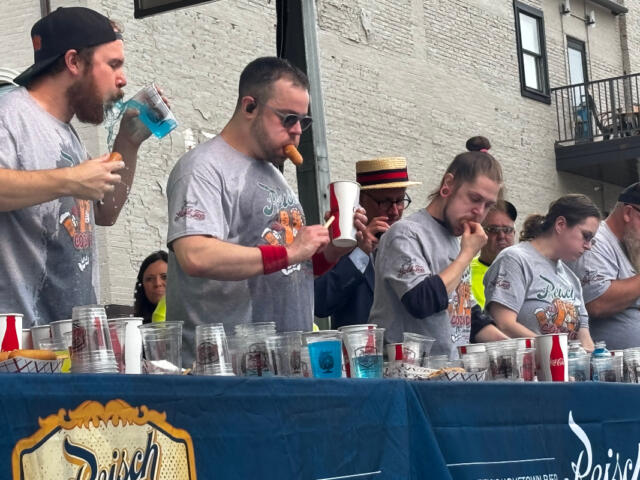 Patrick Bertoletti won the inaugural Cozy Dog eating competition at the International Route 66 Mother Road Festival Saturday, September 26.