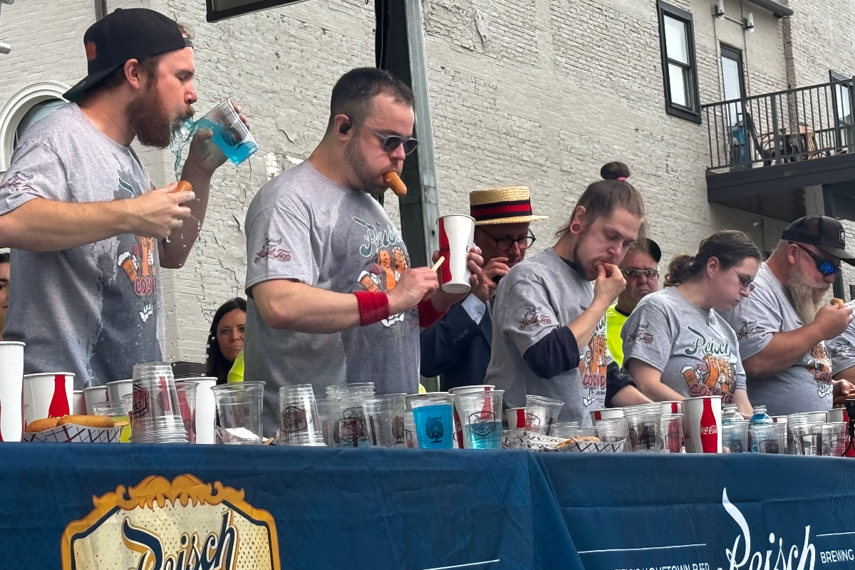 Patrick Bertoletti won the inaugural Cozy Dog eating competition at the International Route 66 Mother Road Festival Saturday, September 26.