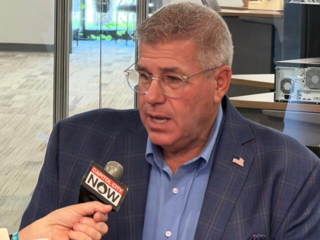 Republican Gubernatorial candidate Darren Bailey participates in an interview September 29, 2026 at the Capitol Media Group studios in Springfield.