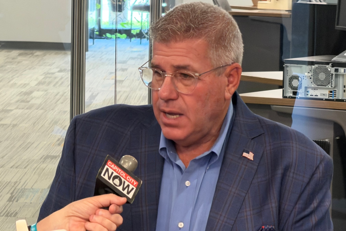 Republican Gubernatorial candidate Darren Bailey participates in an interview September 29, 2026 at the Capitol Media Group studios in Springfield.