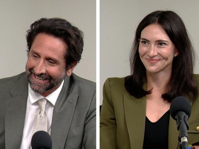 Republican Bryan Drew, left, and Democrat Margaret Croke, right, are pictured during separate interviews with Capitol News Illinois. (Capitol News Illinois photos by Andrew Campbell)