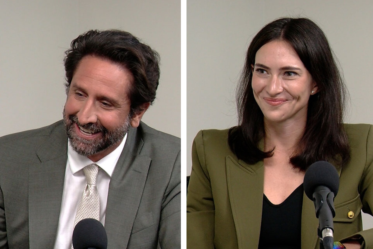 Republican Bryan Drew, left, and Democrat Margaret Croke, right, are pictured during separate interviews with Capitol News Illinois. (Capitol News Illinois photos by Andrew Campbell)