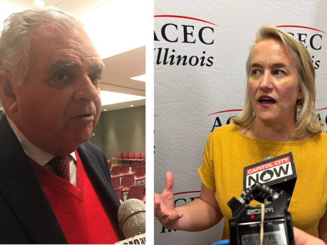 Former U.S. Rep. Ray LaHood (left) and current U.S. Rep. Nikki Budzinski.