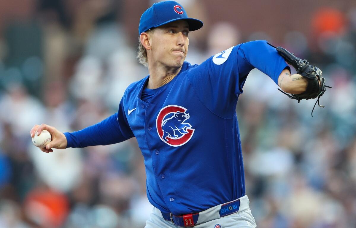 FILE - Chicago Cubs pitcher Ben Brown throws to a San Francisco Giants batter during the first inning of a baseball game, June 13, 2026, in San Francisco. (AP Photo/Scott Marshall, File)
