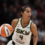 FILE - Chicago Sky guard Skylar Diggins plays during a WNBA basketball game against the Portland Fire in Portland, Ore., May 9, 2026. (AP Photo/Amanda Loman, File)