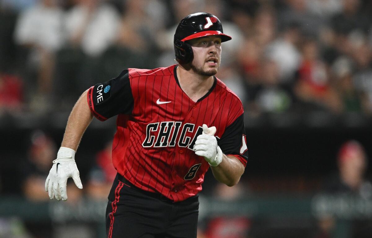 Chicago White Sox's Kyle Teel watches his pop up during the fifth inning of a baseball game against the Minnesota Twins Friday, Sept. 4, 2026, in Chicago. (AP Photo/Paul Beaty)