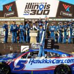 Kyle Larson celebrates after winning a NASCAR Cup Series auto race Sunday, Sept. 13, 2026, in Madison, Ill. (AP Photo/Connor Hamilton)