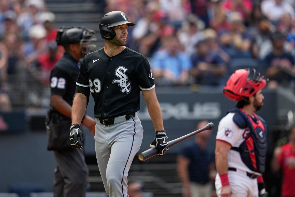 Chicago White Sox's Tristan Peters walks back to the dugout after striking out in the ninth inning of a baseball game against the Cleveland Guardians in Cleveland, Wednesday, Sept. 16, 2026. (AP Photo/Sue Ogrocki)