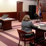 Attorneys for Capitol News Illinois, left, and the Illinois Attorney General’s office speak to Sangamon County Judge Jack Davis II during a hearing on Sept. 9, 2026. (Capitol News Illinois photo by Andrew Campbell. Photo cropped to fit CCN size requirements.)