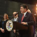 Gov. JB Pritzker announced in March an expansion of the state’s film tax credit at a news conference at the Cinespace Studio on Chicago’s West Side. (Credit: Casey Toner/Illinois Answers Project)