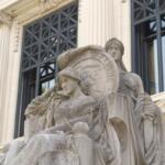 Charles Mulligan's "Justice and Power" statue is pictured outside the Illinois Supreme Court building in Springfield. (Capitol News Illinois file photo)