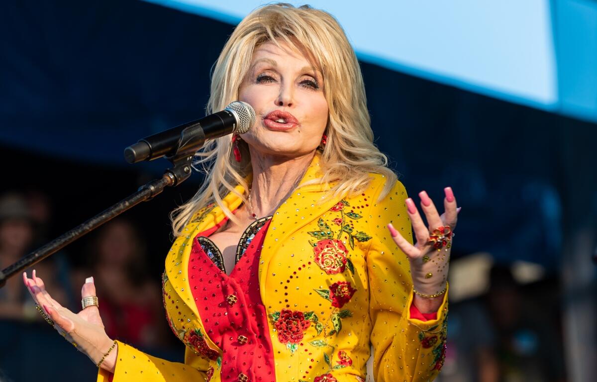 Newport, Rhode Island, USA - July 27,2019: Dolly Parton performs at The Newport Folk Festival in Rhode Island.