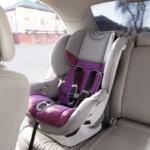 Empty modern child safety seat inside car.