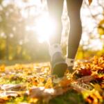 Walking or hiking in the fall.