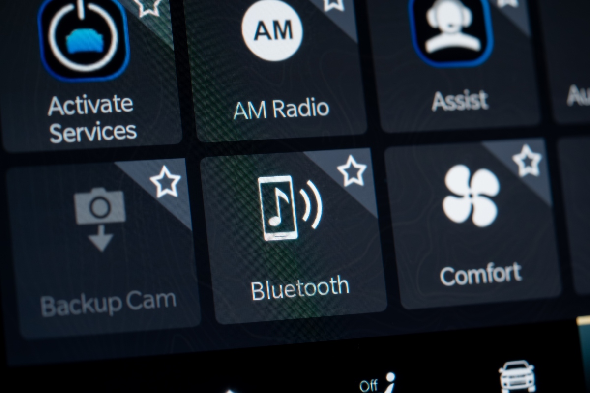 Close up of car infotainment screen with Bluetooth option. Toronto, Canada - February 19, 2026.