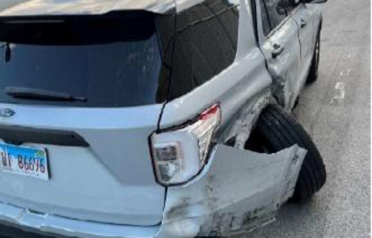 An Illinois State Police squad car was damaged in a crash on Interstate 55 near Sherman late Thursday, October 8, 2026.