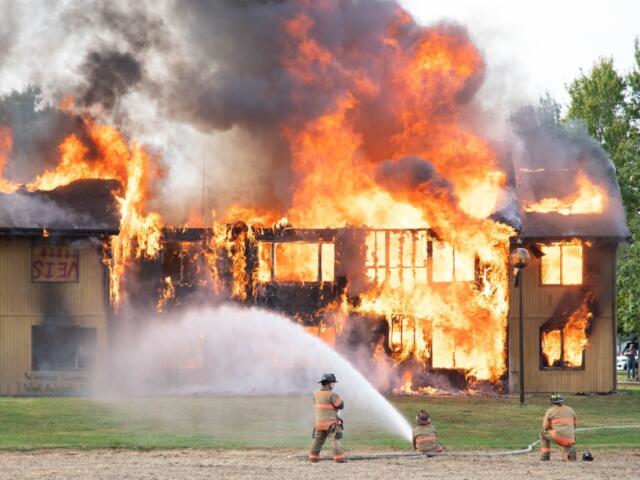 This fire at an unused apartment building at Sunflower Court on the University of Illinois Springfield campus Wednesday, October 14, 2026, was done for training purposes.